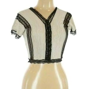 CLEMENTS RIBEIRO Black Lace Trim Designer Crop Top